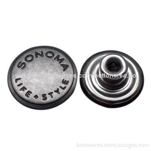 Brass jeans button, close top with single pin, with aluminum nail